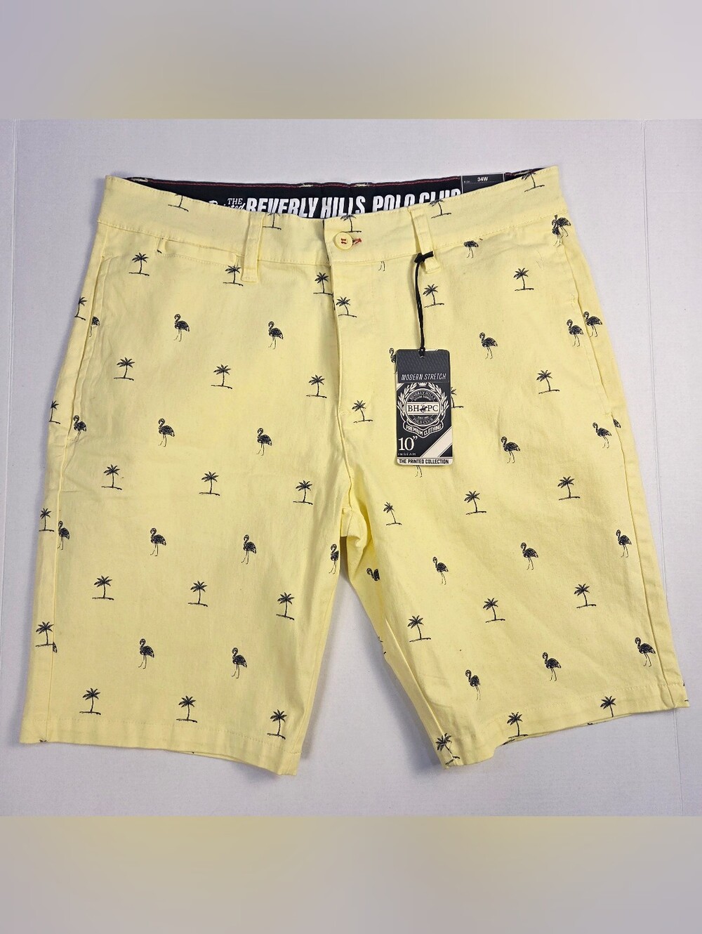 Beverly Hills Polo Club Men's Yellow Flamingo Print Shorts